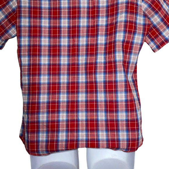 Wrangler Pearl Snap Red White Blue Patriotic USA Light Plaid Western Shirt M - Picture 8 of 10